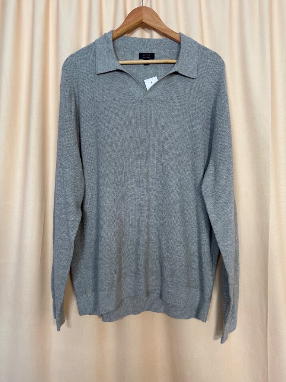 J.Crew Size XL Cotton Waffle Johnny-Collar Sweater Polo Gray Preppy Fisherman